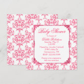 Roze Damask Baby shower Uitnodiging (Voorkant / Achterkant)