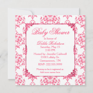  Roze Damask Baby shower Uitnodiging