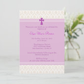 Roze Damask Baptism/Christening Invitation Kaart (Staand voorkant)