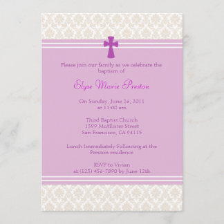 Roze Damask Baptism/Christening Invitation Kaart