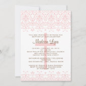 Roze Damask Baptism Invitation Kaart (Voorkant)