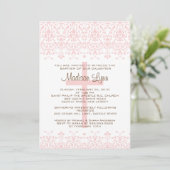 Roze Damask Baptism Invitation Kaart (Staand voorkant)