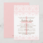 Roze Damask Baptism Invitation Kaart (Voorkant / Achterkant)