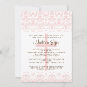 Roze Damask Baptism Invitation Kaart
