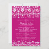 Roze Damask Baptism Invitation Kaart (Voorkant)