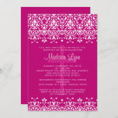 Roze Damask Baptism Invitation Kaart (Voorkant / Achterkant)
