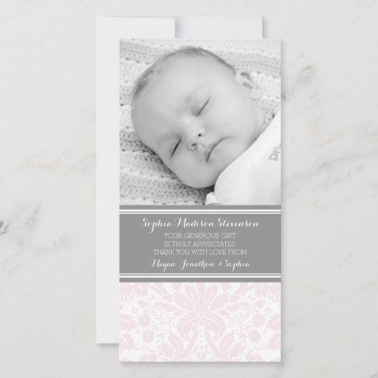 Roze Damask Bedankt Baby Shower Fotokaarten (Voorkant)