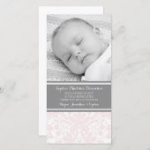 Roze Damask Bedankt Baby Shower Fotokaarten (Voorkant / Achterkant)