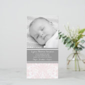Roze Damask Bedankt Baby Shower Fotokaarten (Staand voorkant)