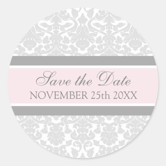 Roze Damask Bewaar de Date Envelope Seal Ronde Sticker (Voorkant)