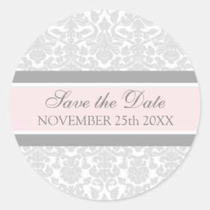 Roze Damask Bewaar de Date Envelope Seal Ronde Sticker