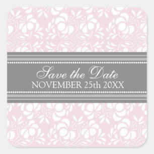 Roze Damask Bewaar de Date Envelope Seal Vierkante Sticker
