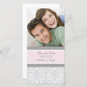 Roze Damask Bewaar de datum bruiloft fotokaarten Save The Date (Voorkant / Achterkant)