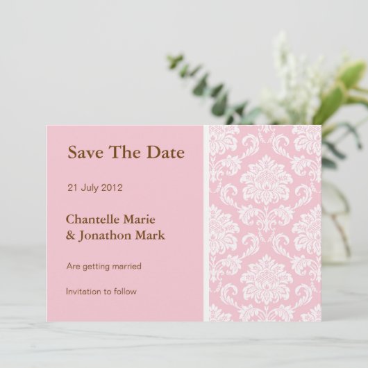 Roze Damask bewaart de Kaart Datum (Staand voorkant)