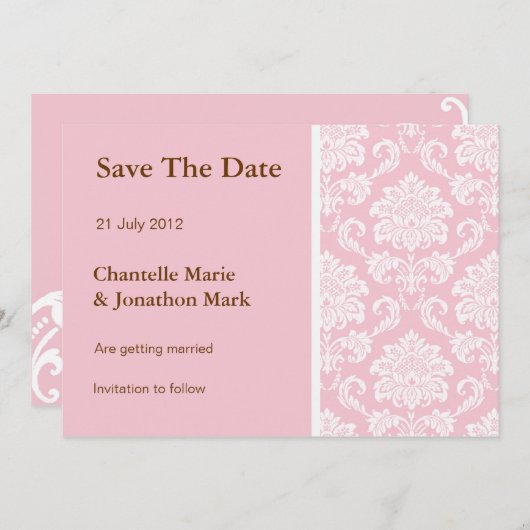 Roze Damask bewaart de Kaart Datum (Voorkant / Achterkant)