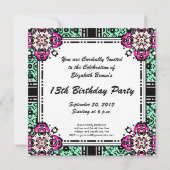  Roze Damask Birthday Party Invitations Kaart (Achterkant)