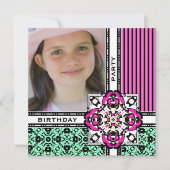  Roze Damask Birthday Party Invitations Kaart (Voorkant)