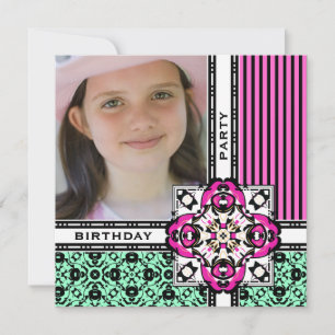 Roze Damask Birthday Party Invitations Kaart