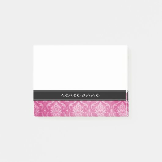 Roze Damask Black Gepersonaliseerde Post-it® notes (Voorkant)