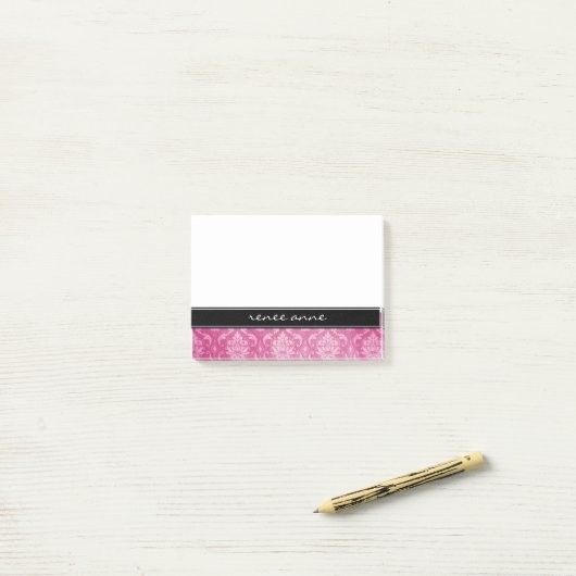 Roze Damask Black Gepersonaliseerde Post-it® notes (Op bureau)