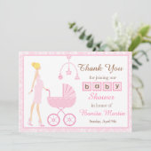 Roze Damask Blonde Baby shower Bedankkaart (Staand voorkant)