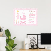 Roze Damask Blonde Baby shower Poster (Thuiskantoor)
