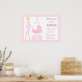 Roze Damask Blonde Baby shower Poster (Keuken)