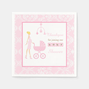 Roze Damask Blonde Baby shower Servet