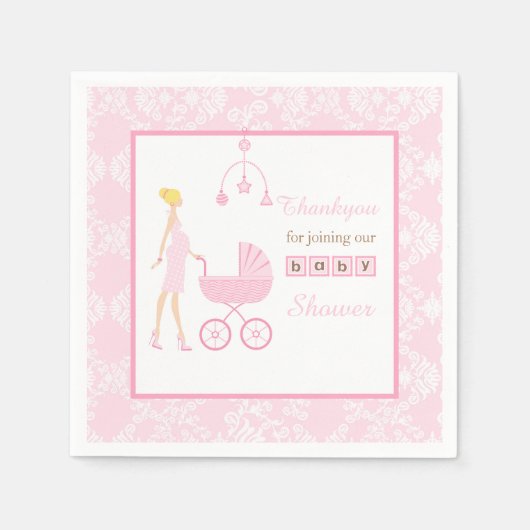 Roze Damask Blonde Baby shower Servet (Voorkant)