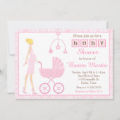 Roze Damask Blonde die verwacht dat Baby shower me Kaart (Voorkant)