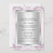 Roze Damask & Bow Baptism Invitation Kaart (Achterkant)