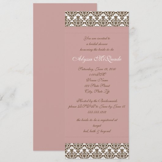 roze damask bridal douche - uitnodiging (Voorkant / Achterkant)