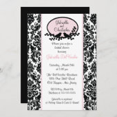 Roze Damask Bridal Shower Invitation Kaart (Voorkant / Achterkant)