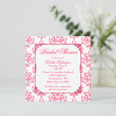  Roze Damask Bridal Shower Invitation Kaart (Staand voorkant)