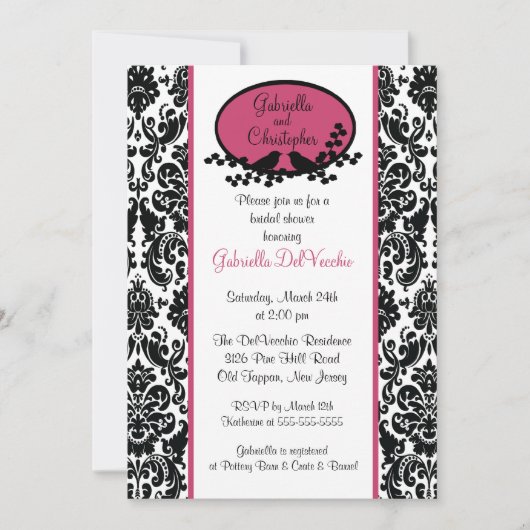 Roze Damask Bridal Shower Invitation Kaart (Voorkant)