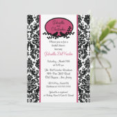 Roze Damask Bridal Shower Invitation Kaart (Staand voorkant)