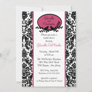 Roze Damask Bridal Shower Invitation Kaart
