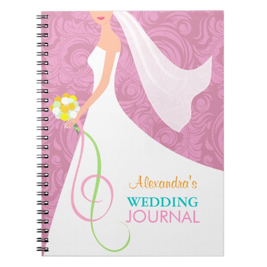 Roze Damask Bridal Wedding Journal-laptop Notitieboek (Voorkant)