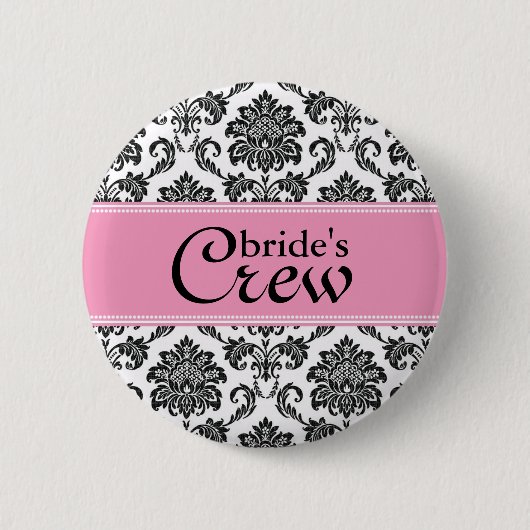 Roze Damask Bride's Crew Button (Voorkant)