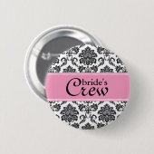 Roze Damask Bride's Crew Button (Voorkant /achterkant)