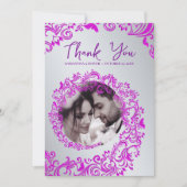 Roze Damask bruiloft Dank u fotokaart Bedankkaart (Voorkant)