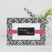 roze damask bruiloft kaart (Staand voorkant)