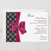 Roze Damask bruiloft menu (Voorkant / Achterkant)
