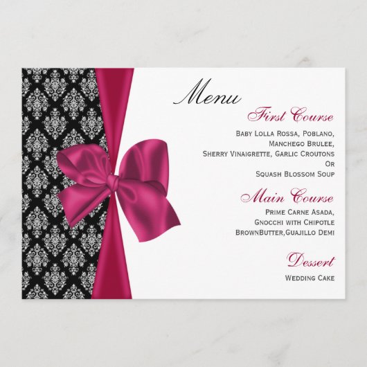 Roze Damask bruiloft menu (Voorkant)