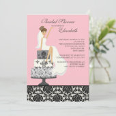 Roze Damask Brunette Bride Vrijgezellenfeest Kaart (Staand voorkant)