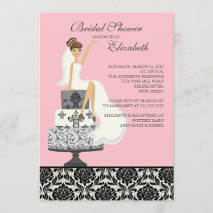 Roze Damask Brunette Bride Vrijgezellenfeest Kaart