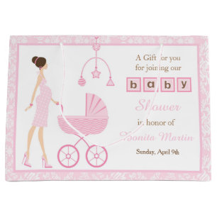 Roze Damask Brunette Woman Baby shower Groot Cadeauzakje