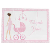 Roze Damask Brunette Woman Baby shower Groot Cadeauzakje (Achterkant)