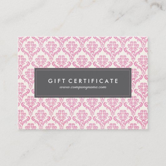 Roze Damask  Cadeaubon Kortingskaartje (Voorkant)