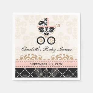 Roze Damask Carriage Baby shower Servetten